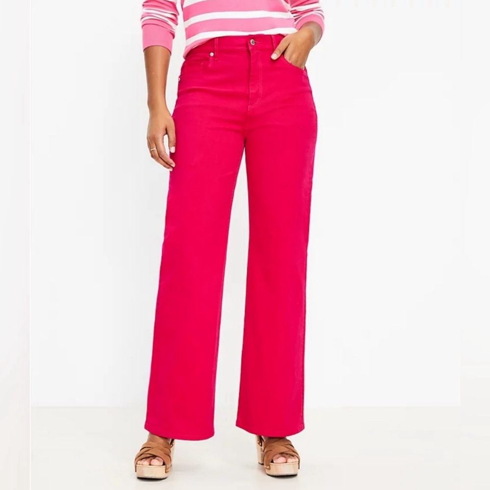 LOFT High Rise Wide Leg Jeans in Magenta Dark Pink Size 6/28